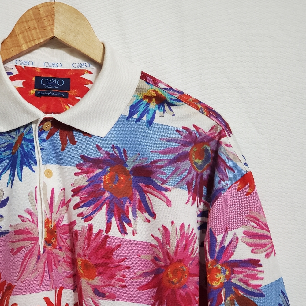 Como Sport Collection Floral Polo Shirt Made in Italy Large